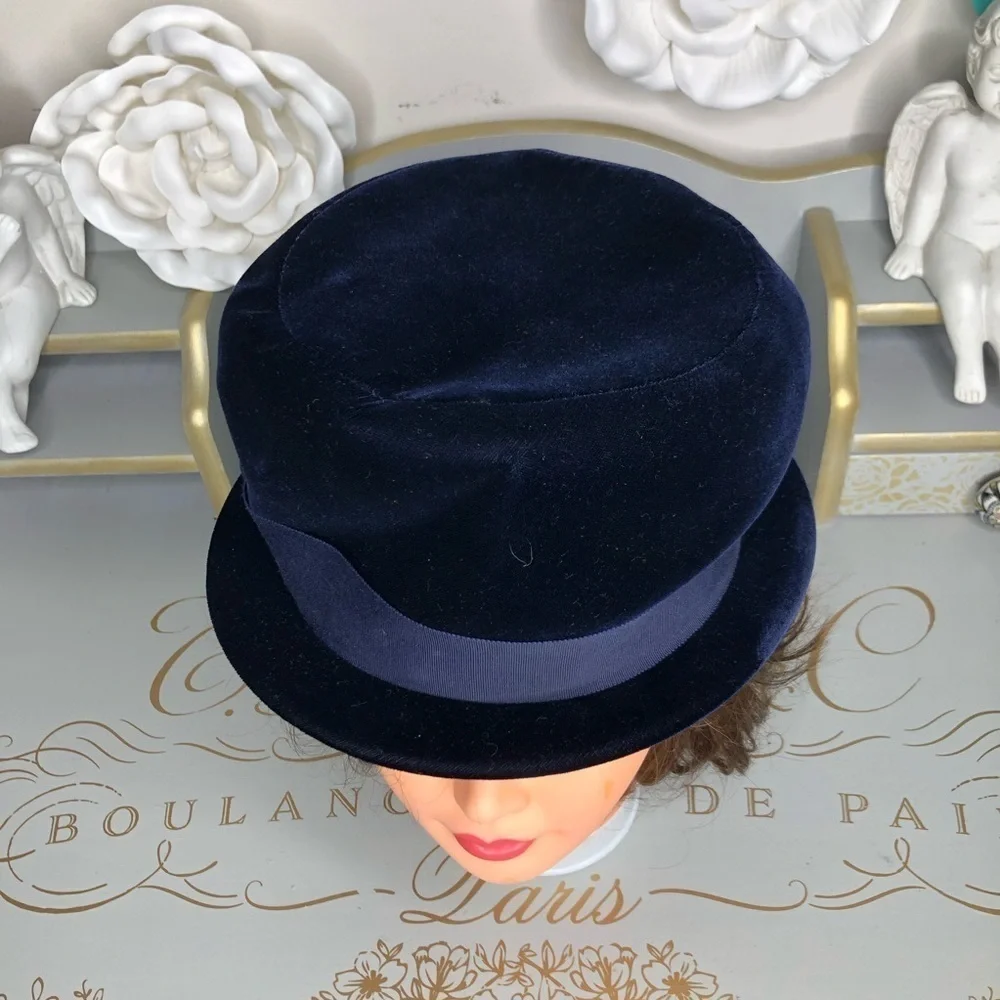 Franklin Simone Vintage Blue Velvet Brim Hat,